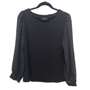 L.N.V Polka Dot Long Sleeve Blouse Black Women’s Size Large New